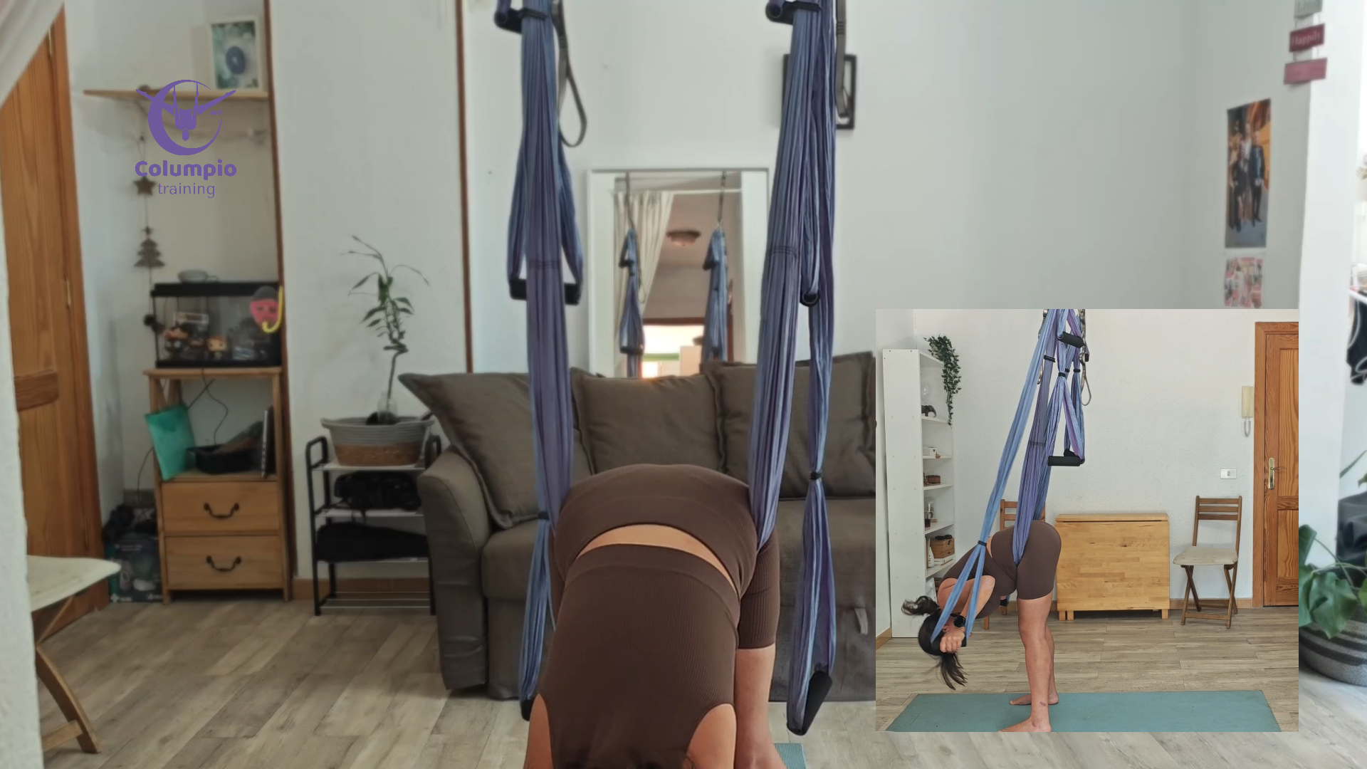 Fuerza arriba y soltar. Clase online yoga aéreo y fuerza en suspensión 30 minutos